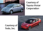 image of Toyota Prius and Tesla car