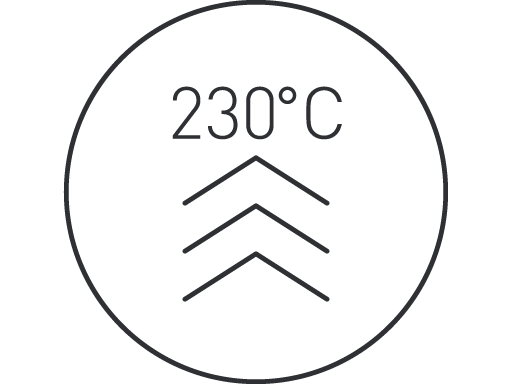 Maksimal temperatur på 230 °C