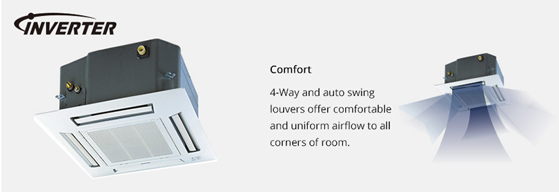 4-way and auto swing louvers offer comfortable and uniform airflow to all corners of room.