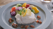 Steamed Cod and Vegetables with Fresh Veggie Sauce