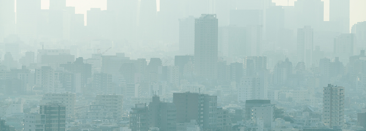 A photo of a large city contaminated by polluted air
