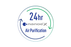 الرسوم التوضيحية والصور التي توضح كيف يمكن الحفاظ على نظافة الغرفة باستمرار باستخدام وضع المروحة لمكيف هواء مزود بتقنية nanoe™ X