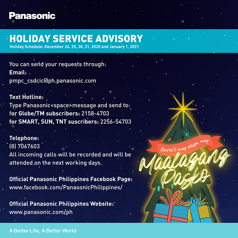 Panasonic Holiday Service Advisory