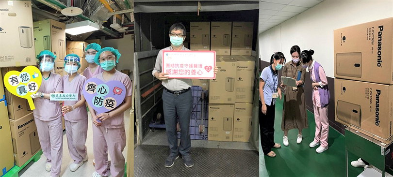 (由左至右)亞東醫院、雙和醫院以及台大醫院接受nanoe-X空氣清淨機捐贈