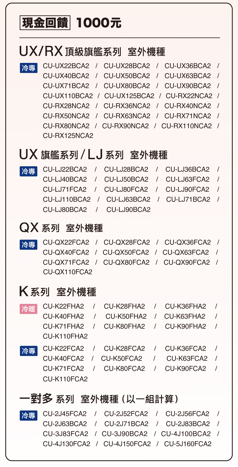 購買家用空調指定冷暖機種，最高省12000元！