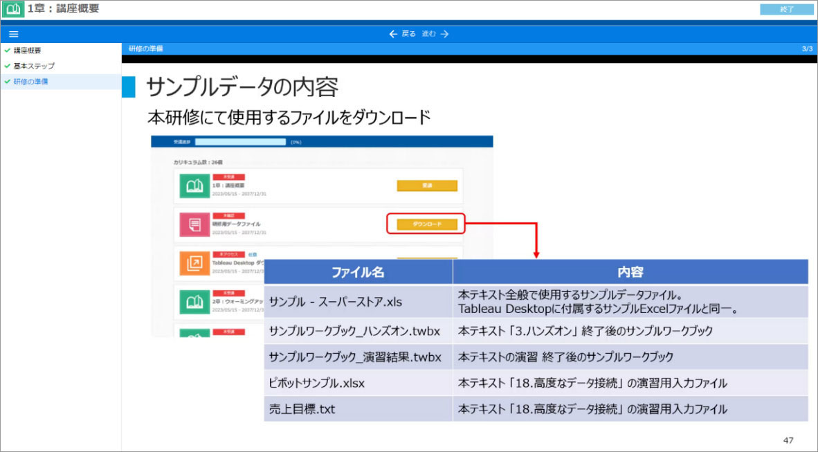 Tableau Desktop 基礎 eラーニング学習画面2