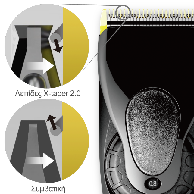 Οι λεπίδες X-taper αιχμαλωτίζουν τις τρίχες ώστε να μην μείνει καμία.